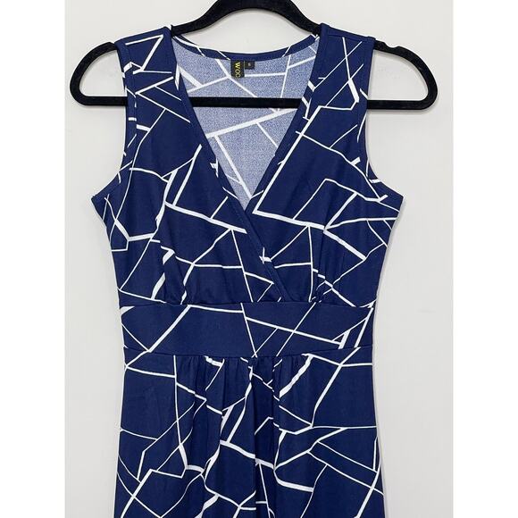 Woosea Maxi Dress Surplice Neckline Geometric Print Sleeveless Blue Stretch S - Picture 4 of 11